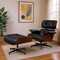 Homeroots 27" Black and Rosewood Tufted Genuine Leather Swivel Lounge Chair With Ottoman 636223 - alternate 5