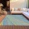 Homeroots 9' X 12' Denim Blue Sky Blue And Gold Striped Washable Indoor Outdoor Area Rug 614975 - alternate 3