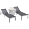 Leisuremod Marlin White Aluminum Patio Chaise Lounge Chair Set of 2 with Square Fire Pit Table, Black MLWCF21-77BL2 - alternate 1