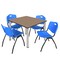 Regency Square Kee Breakroom Table W/ 4 M Stack Chairs, 48 in W, 48 in L, Noble Oak TB4848NOBPCM47BE - alternate 1
