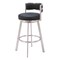 Homeroots 31" Black And Silver Faux Leather And Stainless Steel Low Back Bar Height Swivel Bar Chair 555769 - alternate 1