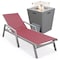 Leisuremod Marlin Grey Aluminum Patio Chaise Lounge Chair With Arms & Square Fire Pit Table, Burgundy MLAGRCF21-77BRG - alternate 1