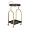 Homeroots 17in Black And Brass Steel and Solid Wood Distressed Round Rolling Bar Cart 668798 - alternate 3