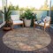 Homeroots 8' Brown Tan And Terra Cotta Round Floral Washable Indoor Outdoor Area Rug 604110 - alternate 5