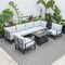 Leisuremod Hamilton 7-Piece Aluminum Patio Conversation Set with Fire Pit Table And Cushions, Light Grey HSFBL-7LGR - alternate 4
