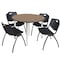 Regency Round Kahlo Breakroom Table W/ 4 M Stack Chairs, 48 in W, 48 in L, Noble Oak TPL48RNDNOCM47BK - alternate 1