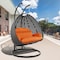 Leisuremod Charcoal Wicker Hanging 2 person Egg Swing Chair with Orange Cushions ESCCH-57OR - alternate 3