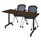 Regency Kobe Mobile T-Base Training Table W/ 2 Stack Chairs, 66 in W, 24 in L, Neo Walnut MKTRCC6624NW23BK - alternate 1