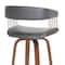 Homeroots 31" Gray And Wood Brown Faux Leather Swivel Bar Height Bar Chair 534470 - alternate 4