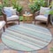 Homeroots 8' Teal Blue And Gray Round Striped Washable Indoor Outdoor Area Rug 632247 - alternate 3