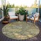 Homeroots 8' Artichoke Green Coral And Brown Round Floral Washable Indoor Outdoor Area Rug 604104 - alternate 5