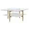 Homeroots 32" White And Gold Glass And Steel Square Coffee Table With Shelf 521987 - alternate 6