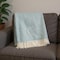 Homeroots 55" X 70" Sky Blue White Herringbone Cotton Blend C Initial Throw Blanket with Tassels Embroidery 680587 - alternate 5