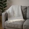 Homeroots 55" X 70" Gray And White Herringbone Cotton Blend J Throw Blanket with Tassels And Embroidery 655533 - alternate 4