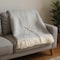 Homeroots 55" X 70" Gray White Herringbone Cotton Blend X Initial Throw Blanket with Tassels Embroidery 655547 - alternate 3