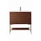 James Martin Vanities 35.4'' Single Vanity, Mid-Century Walnut, Champagne Brass Base w/ Glossy White Composite Stone Top 805-V35.4-W-CB-GW - alternate 1