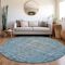 Homeroots 8' Blue Round Oriental Washable Indoor Outdoor Area Rug 607532 - alternate 4