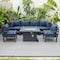 Leisuremod Chelsea 7-Piece Patio Sectional And Fire Pit Table Black Aluminum With Blue Cushions CSFBL-7BU - alternate 6
