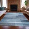 Homeroots 9' X 12' Denim Blue And Ivory Striped Washable Indoor Outdoor Area Rug 630985 - alternate 2