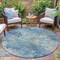 Homeroots 8' Teal Blue And Beige Round Abstract Washable Indoor Outdoor Area Rug 630899 - alternate 2