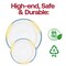 Smarty Had A Party White w/Blue and Gold Harmony Rim Plastic Dinnerware Set (120 Dinner Plates+120 Salad Plates), 240PK 600VP-CASE - alternate 4