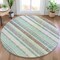 Homeroots 8' Teal Blue And Gray Round Striped Washable Indoor Outdoor Area Rug 632247 - alternate 4