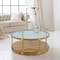 Homeroots 43" Clear Gold And Brown Glass Wood and Metal Round Coffee Table With Shelf 520588 - alternate 2