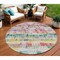 Homeroots 8' Green Ivory And Purple Round Striped Washable Indoor Outdoor Area Rug 589184 - alternate 1