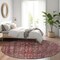 Homeroots 8' Pink And Brick Red Round Damask Washable Indoor Outdoor Area Rug 605099 - alternate 3