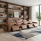 Homeroots 170" Chestnut Top Grain Leather Reclining Metal USB Sofa 720422 - alternate 2