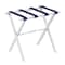 Homeroots Hotel White Finish Wood Folding Luggage Rack With Navy Straps 383076 - alternate 1