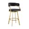 Armen Living Saturn 30in Swivel Bar Stool with Gold Brushed Stainless Steel and Black Faux Leather LCSNSWBABGLBLK30 - alternate 1