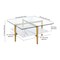 Homeroots 32" White And Gold Glass And Steel Square Coffee Table With Shelf 521991 - alternate 5