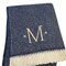 Homeroots 55" X 70" Navy Blue White Herringbone Cotton Blend M Initial Throw Blanket with Tassels Embroidery 680219 - alternate 1