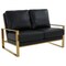 Leisuremod Jefferson Leather Loveseat with Gold Frame, Black JAG53BL-L - alternate 1