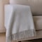 Homeroots 50" X 67" Light Gray And Cream Cotton Blend Woven Plaid Throw Blanket with Fringe 632906 - alternate 2