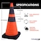 Traffic Kontrol 28in Collapsible Traffic Road Cone, 2 Reflective Collars, Orange Without LED, 1PC TKTCC-28-7-OR-2C - alternate 2