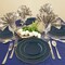 Smarty Had A Party Navy w/Gold Rim Round Blossom Plastic Dinnerware  Set (120 Dinner Plates+120 Salad Plates), 240PK 4840NG-VP-CASE - alternate 1