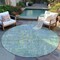 Homeroots 8' Teal Blue Round Abstract Washable Indoor Outdoor Area Rug 607892 - alternate 7