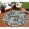 Homeroots 8' Navy Blue Brown And Beige Round Geometric Washable Indoor Outdoor Area Rug 598282 - alternate 1