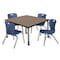 Regency Square Kee Mobile Adjustable Classroom Table W/ 4 Andy Chairs, 36 in W, 36 in L, Noble Oak TB3636NOAPCGY45NV - alternate 1