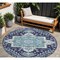 Homeroots 8' Navy Blue Ivory And Black Round Oriental Washable Indoor Outdoor Area Rug 600170 - alternate 1