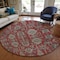Homeroots 8' Red Beige And Charcoal Round Oriental Washable Indoor Outdoor Area Rug 582130 - alternate 5