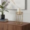 Homeroots 10" Antiqued Brass Distressed Geometric Metal And Glass Tabletop Hurricane Candle Holder 608381 - alternate 2
