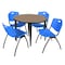 Regency Round Kahlo Breakroom Table W/ 4 M Stack Chairs, 42 in W, 42 in L, Noble Oak TPL42RNDNOBK47BE - alternate 1