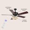 Jonathan Y Erin 52" 3-Light Rustic Farmhouse Iron/Wood Bead Mobile-App/Remote-Controlled LED Ceiling Fan, Black/ JYL9618B - alternate 4