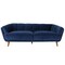 Homeroots Midnight Blue Velvet Finish Sofa with Solid Wood Dark Walnut Fluted Legs 373976 - alternate 1