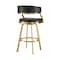 Armen Living Saturn 30in Swivel Bar Stool with Gold Brushed Stainless Steel and Black Faux Leather LCSNSWBABGLBLK30 - alternate 4
