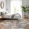 Homeroots 8' Eggplant Beige And Green Round Floral Washable Indoor Outdoor Area Rug 605201 - alternate 4