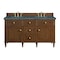 James Martin Vanities Lorelai 60in Double Vanity, Mid-Century Walnut w/ 3 CM Parisien Bleu Silestone Top 424-V60D-WLT-FPBL - alternate 1